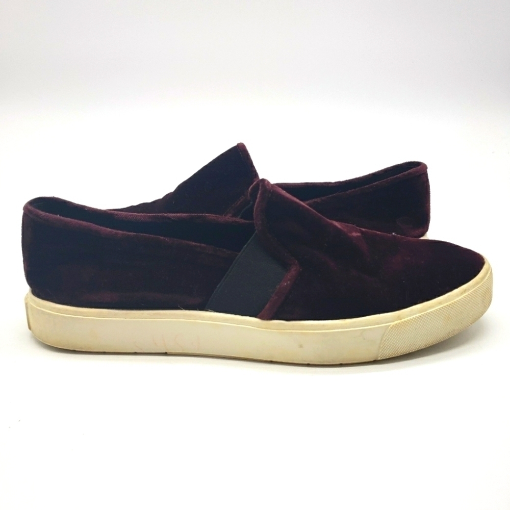 VINCE. Women US 8.5 plum burgundy wine color velvet slip on sneakers BLAIR
